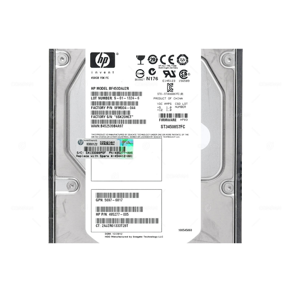 454412-001 HP HDD 450GB 15K FC 4G 3.5" LFF HOT-SWAP FOR EVA